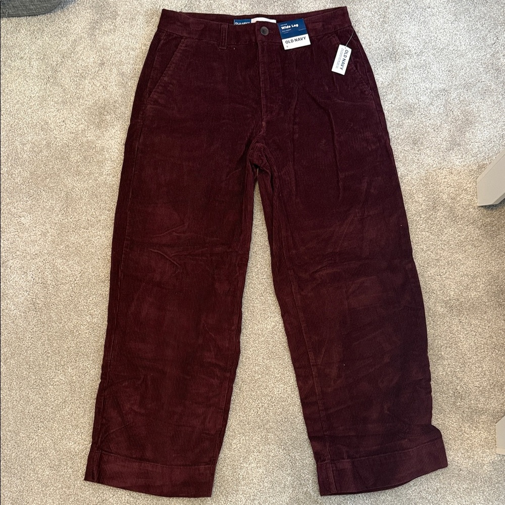 Old Navy Women's Burgundy Wide Leg Corduroy Pants